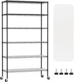BestOffice | 6-Tier Wire Storage Shelves with PP Shim | 18x45x82 | Black | Wheels | Adjustable Racks | Heavy-Duty Metal Shelf, Holds Upto 2100 lbs | No-Tool Assembly | Ideal for Home & Garage Shelving