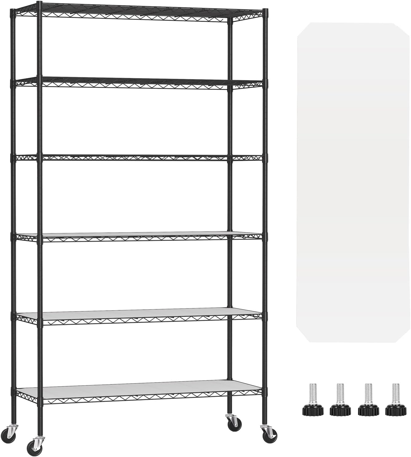 BestOffice | 6-Tier Wire Storage Shelves with PP Shim | 18x45x82 | Black | Wheels | Adjustable Racks | Heavy-Duty Metal Shelf, Holds Upto 2100 lbs | No-Tool Assembly | Ideal for Home & Garage Shelving
