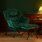 Tiita Lazy Chair with Ottoman, Modern Large Accent Lounge Armchair, Comfy Leisure Sofa Reading Chair with Footrest for Bedroom, Living Room, Dorm Rooms, Garden and Courtyard, Velvet Green
