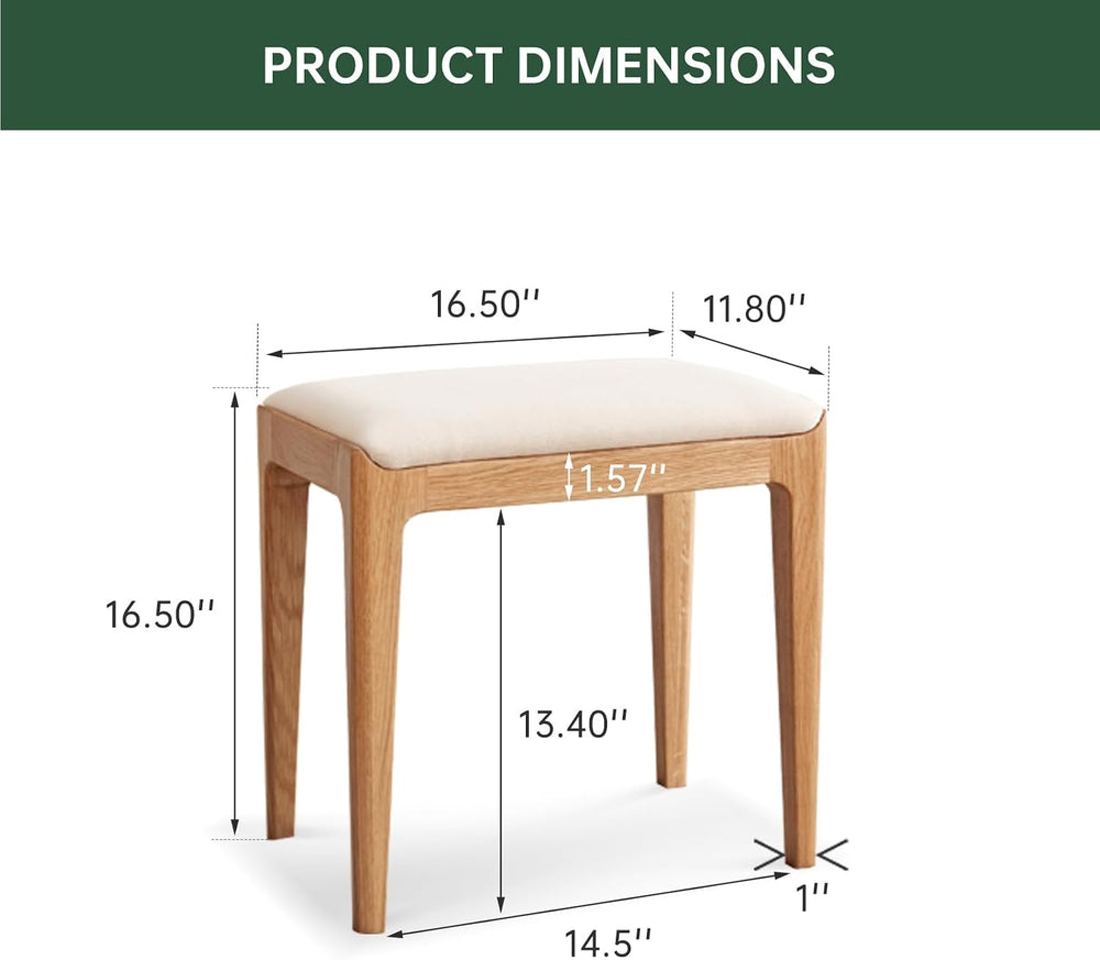 Solid Wood Small Vanity Stool Chair, High-Rebound Sponge Seat, Easy Assembly ...