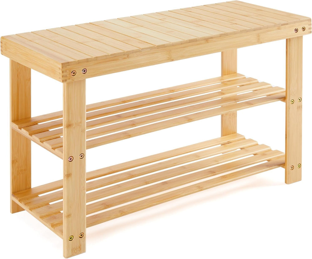 Simple Deluxe Bamboo Shoe Rack Bench, 3 Tier Sturdy Shoe Bench, Storage Shoe ...