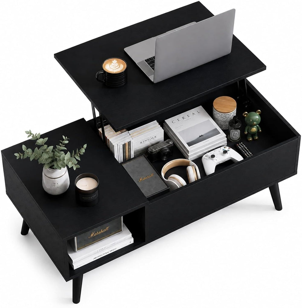 WLIVE Lift Top Coffee Table with Hidden Storage, Black