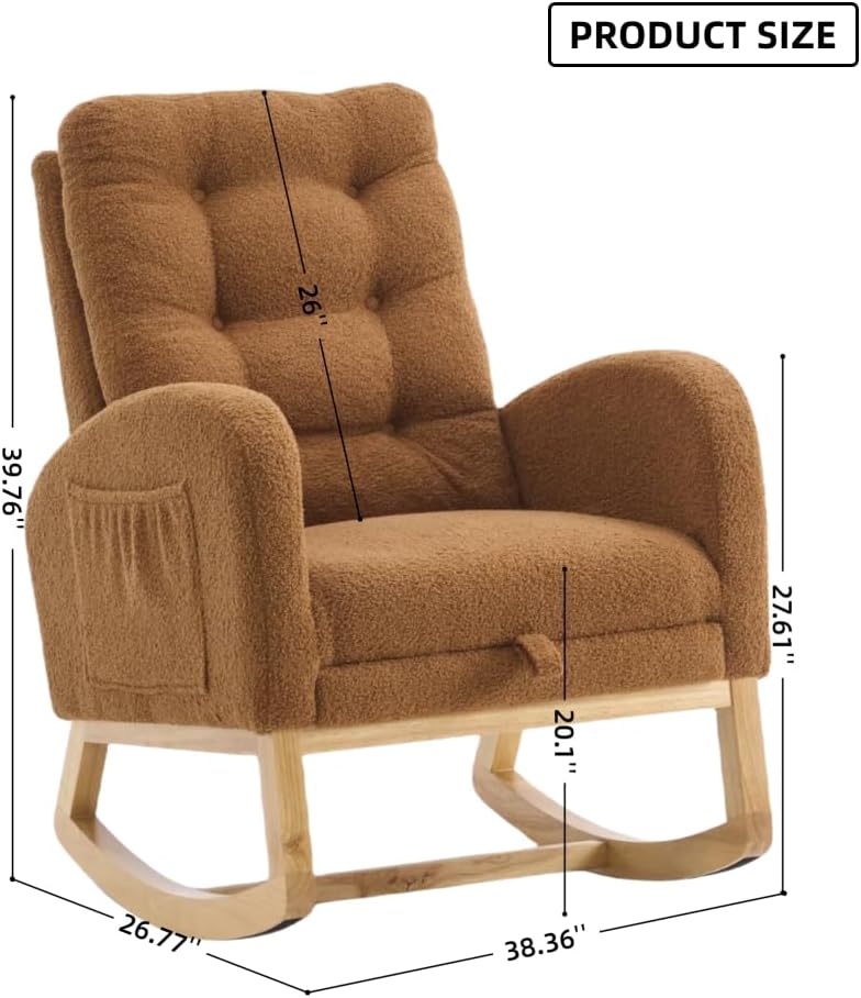 Accent Rocking Chair with Footrest High Back Rubber Wood Rocking Legs Bedroom...