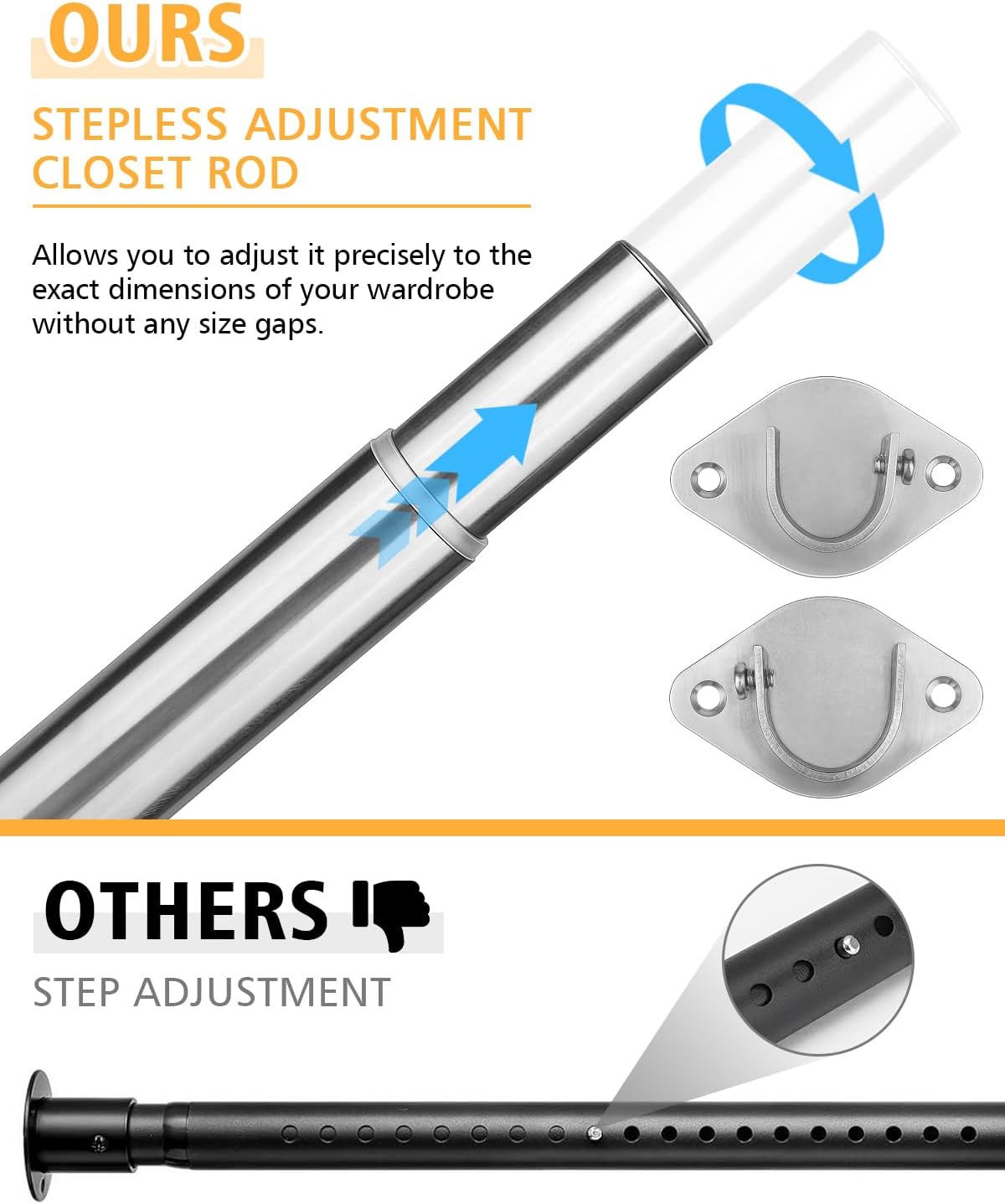 Closet Rod, 17 to 28 Inch Heavy Duty Adjustable Metal Clothing Rack for Hanging Clothes, Closet Poles for Wardrobes, Laundry, Durable Steel, Silver