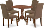 East West Furniture DLEN5-MAH-18 5 Piece Dining Room Furniture Set Includes a Round Dining Table with Dropleaf and 4 Dark Coffee Linen Fabric Upholstered Chairs, 42x42 Inch, Mahogany