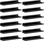 Lifewit Floating Shelves for Wall, 12 Pack Black Acrylic Shelf 15" Room Decor for Bookcase/Vinyl Record Display/Photo/Picture in Bedroom, Living Room, Bathroom, Kitchen Storage and Organization