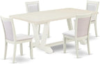 East West Furniture V027MZ015-9 9 Piece Kitchen Table & Chairs Set Includes a Rectangle Dining Room Table with V-Legs and 8 Baby Blue Linen Fabric Parsons Chairs, 40x72 Inch, Multi-Color