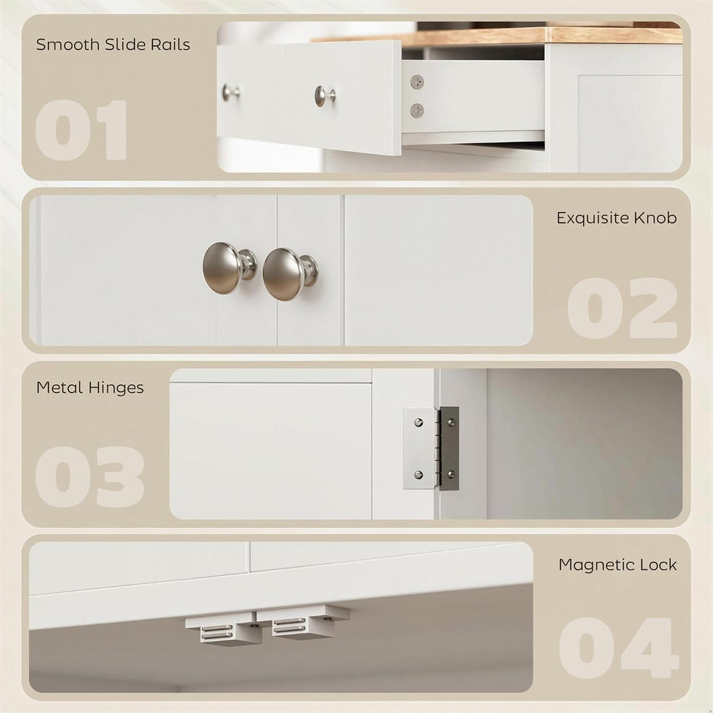 HOMCOM Sideboard Buffet Cabinet with Solid Wood Countertop, Modern Kitchen St...