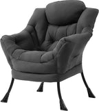 Tiita Lazy Chair, Modern Large Accent Lounge Armchair, Comfy Leisure Sofa Reading Chair with Footrest for Bedroom, Living Room, Dorm Rooms, Garden and Courtyard, Dark Grey