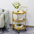 TRIROCKS 18 * 31" H Round Gold 3-Tier Rolling Bar Cart with Wheels Elegant Metal Frame Serving Cart for Kitchen, Dining Room, or Living Room Display and Storage