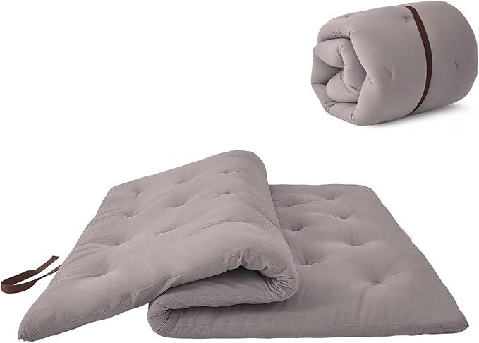 ZonLi Japanese Floor Futon Mattress Queen Size 60"x 80",100% Cotton Cover 4'' Thicken Tatami Mattress,Foldable Sleeping Pad,Portable Dormitory Tatami Mat,Roll Up Floor Lounger Bed for Adult (Grey)