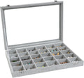 Wudygirl 30 Grid Jewelry Organizer Velvet Jewelry Box Jewelry Tray with Clear Lid Storage Case Showcase Display Stackable Removable (30 Grid)