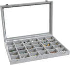 Wudygirl 30 Grid Jewelry Organizer Velvet Jewelry Box Jewelry Tray with Clear Lid Storage Case Showcase Display Stackable Removable (30 Grid)