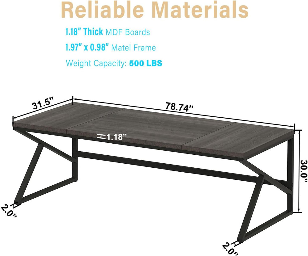 HSH 78" Extra Long Home Office Desk, Industrial Wood Computer Desk Gray
