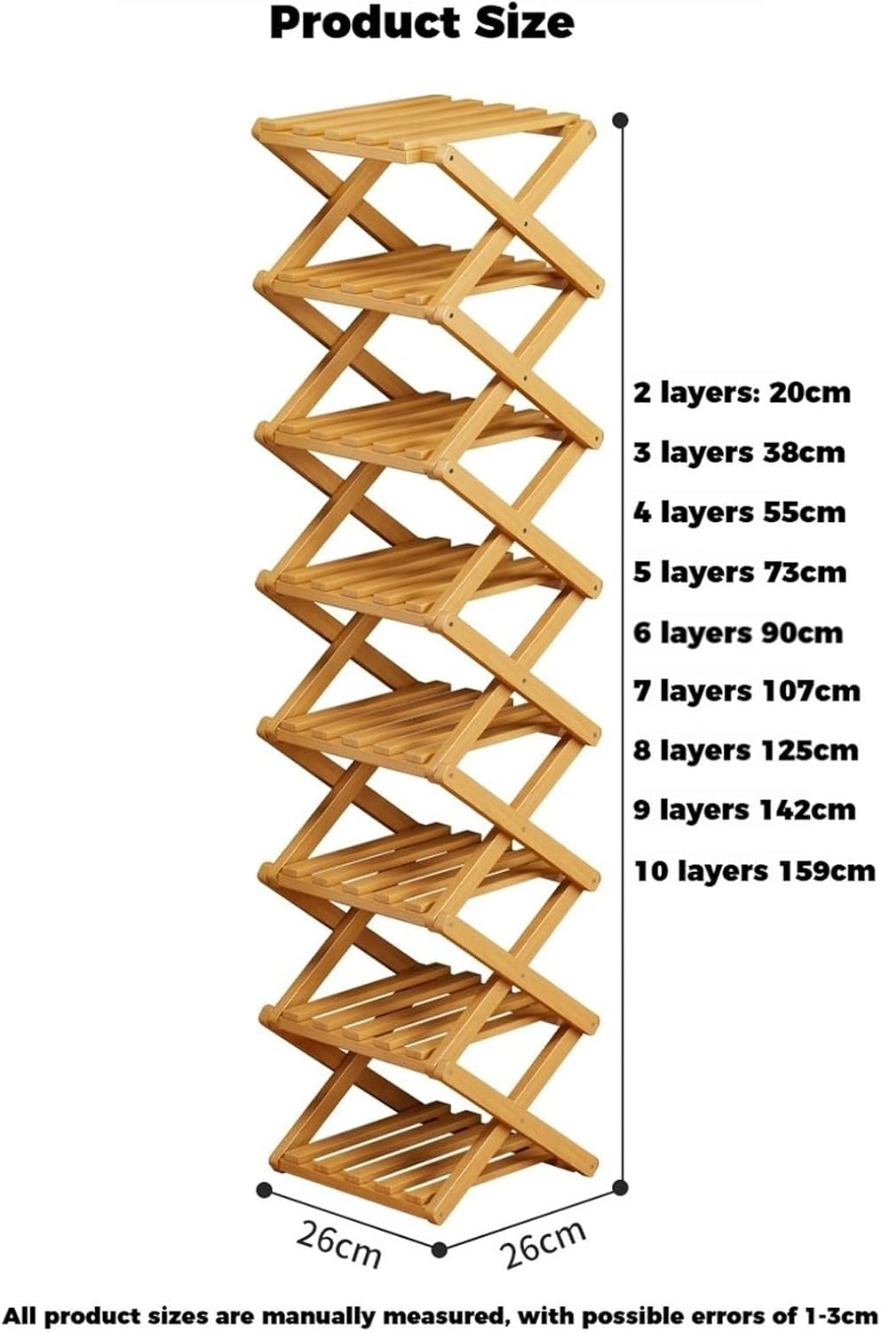 JingNian Foldable Shoe Rack, Freestanding Narrow Shoe Storage Shelf, No Assembly Shoe Organiser for Entryway, Hallway, Bedroom, Small Spaces(10-Tier)