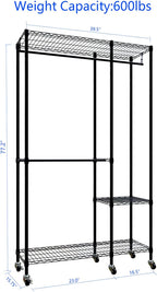 Portable Closets Heavy Duty Garment Rack Adjustable Rolling Clothes Rack with Lockable Wheels, Metal Wire Clothing Rack,Freestanding Open Wardrobe Closet Storage Rack,Max Load 600LBS, Black