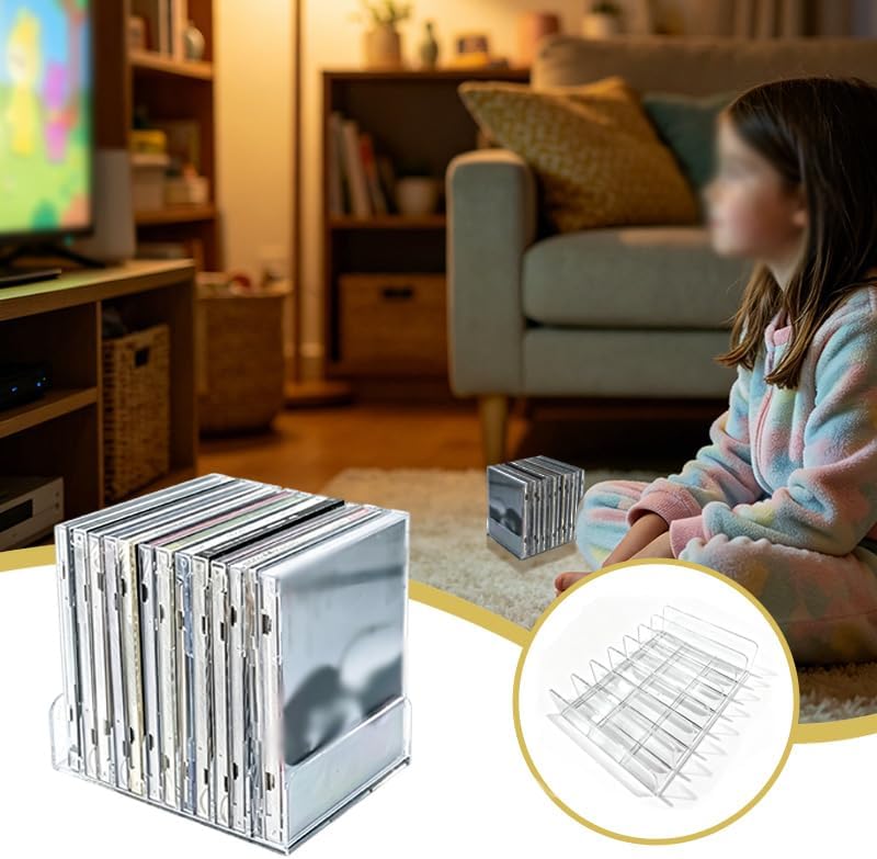 2 Pcs Clear Acrylic CD Holder, DVD/CD Display Rack & Storage Box Holds up to 14 Standard DVD Cases for Media Shelf Storage and Organization
