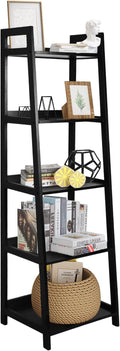 Acehome 5 Tier Ladder Shelf, Large Capacity Bookshelf with Steel Frame and Wooden Surface, for Living Room, Bedroom, Kitchen, Black