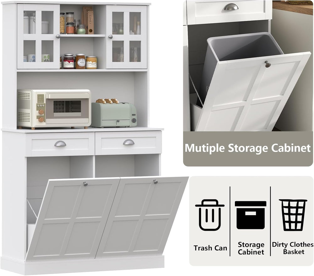 Gyfimoie Kitchen Pantry Cabinet with Double Tilt Out Trash Cabinet, 68" ...