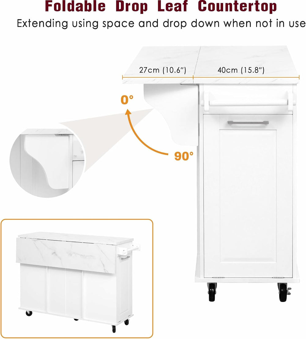 50.7" Kitchen Island with Trash Can Storage Cabinet & Drop Leaf | Is...