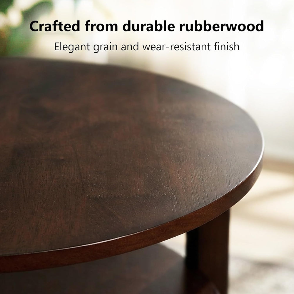 Round Side Table with 2-Tier Shelf Wood End Table | Mid Century Modern Accent...