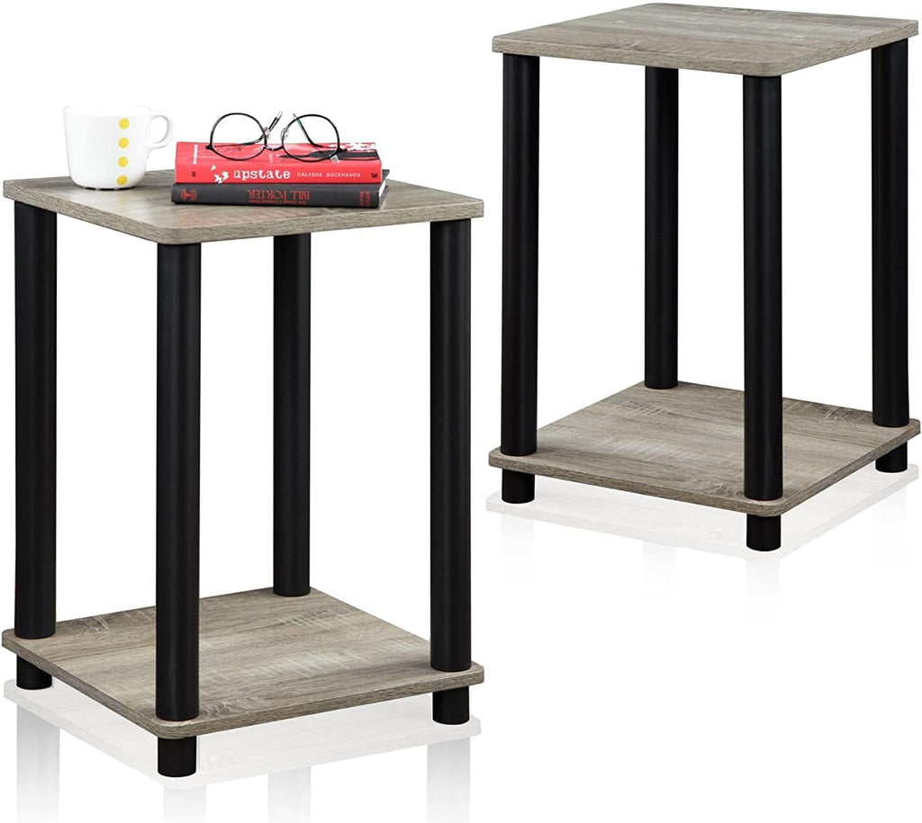 FURINNO Stylish End Table, French Oak Grey/Black,2-Pack (2-99800GYW)