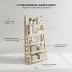 Home Office Users: 5-Tier Solid Wood Ladder Shelf for Desktop Organization, Compact Vertical Bookcase for Small Spaces