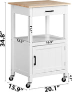 ZENY Rolling Kitchen Island Cart with Storage Cabinet and Shelf, Kitchen Cart with Drawer on Wheels, Small Home Coffee Bar, Microwaves Stand with 3 Side Hooks for Dining Room, White