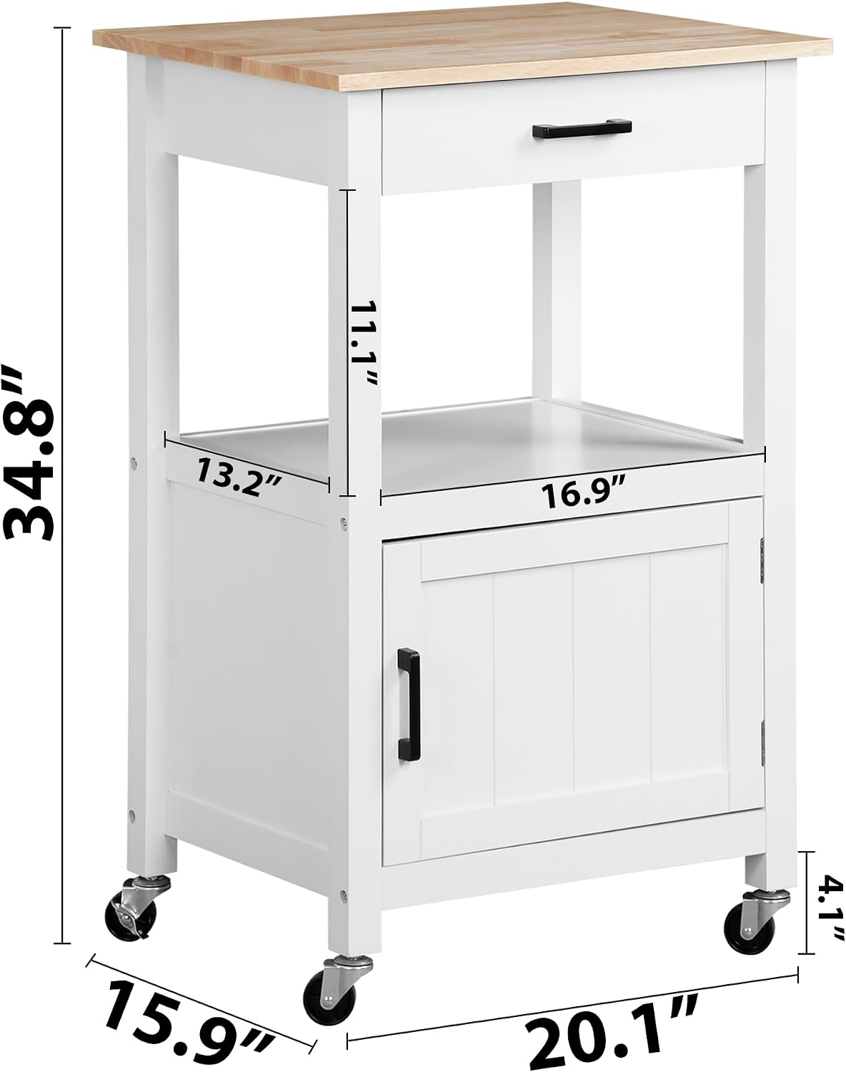 ZENY Rolling Kitchen Island Cart with Storage Cabinet and Shelf, Kitchen Cart with Drawer on Wheels, Small Home Coffee Bar, Microwaves Stand with 3 Side Hooks for Dining Room, White