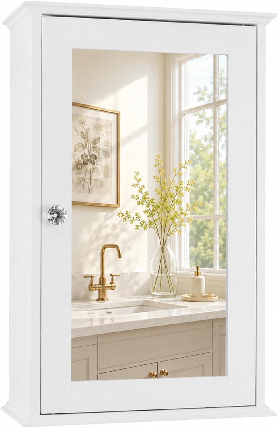 Bonnlo White Mirrored Medicine Cabinet, Wall Mounted Bathroom Storage Cabinet with Mirror Door, Adjustable Shelves & Magnetic Closure, Small Bathroom Organizer for Over Toilet or Sink