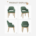 Wooden Dining Chairs Set of 2, Modern Fabric Upholstered Dining Room Chair, Kitchen Side Chairs, Farmhouse Dinner Chair with Open Back for Kitchen, Green