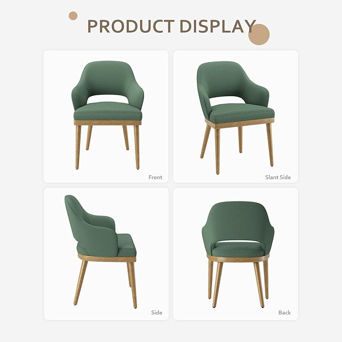 Wooden Dining Chairs Set of 6, Modern Fabric Upholstered Dining Room Chair, Kitchen Side Chairs, Farmhouse Dinner Chair with Open Back for Kitchen, Green
