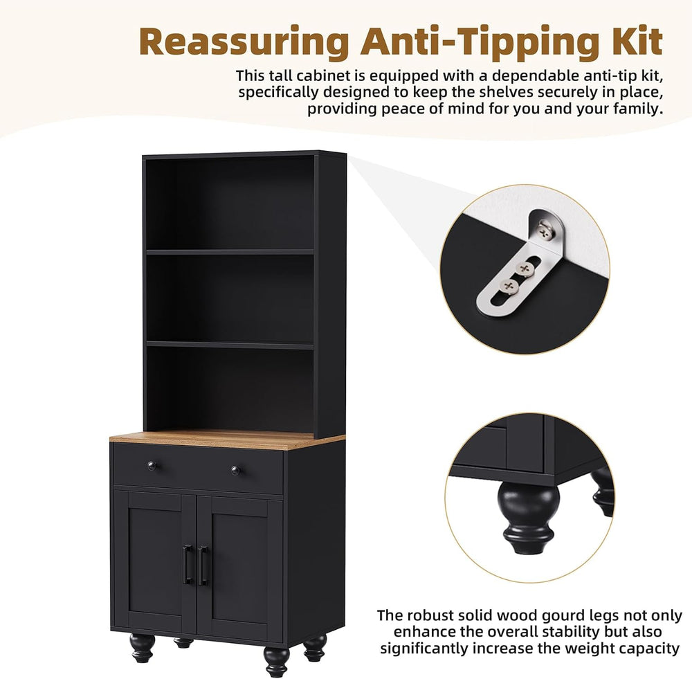 Black Kitchen Hutch Storage Cabinet, 23.6" W Small Kitchen Pantry Cabine...