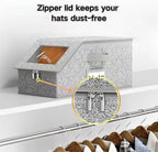 Space-Saving Hat Box with Clear Window Zipper Lid 2-Pack Stackable Closet Hat Organizer for Baseball Caps 16.5*9*7 Inches Grey