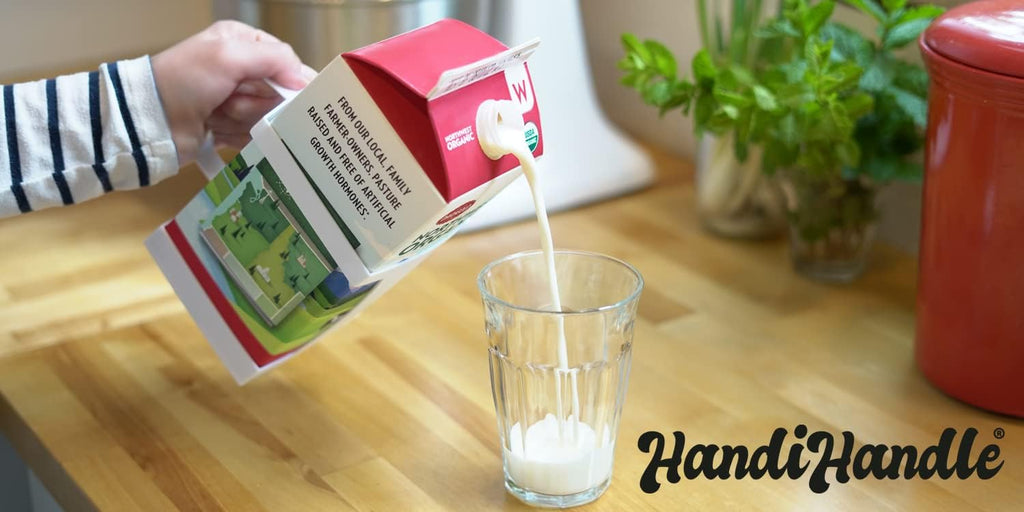 HandiHandle® Half Gallon Milk, Juice, or Beverage Carton Holder | Lightweight and Slim to Save Refrigerator Space | for Seniors, Home Kitchens, Coffee Shops, Restaurants, and Baristas. (1)