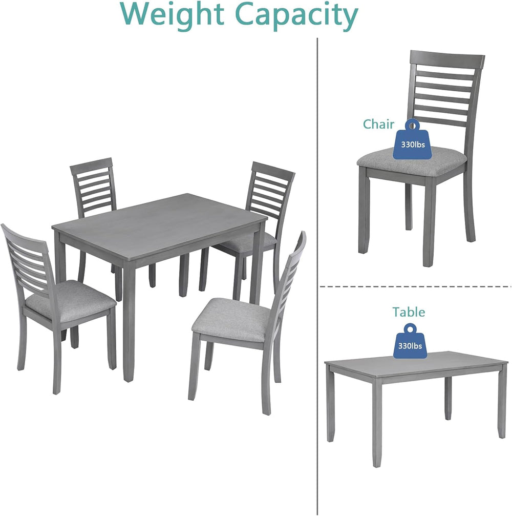 RuiSiSi 5 Piece Dining Table Set for 4, Farmhouse Rectangular Kitchen Table w...