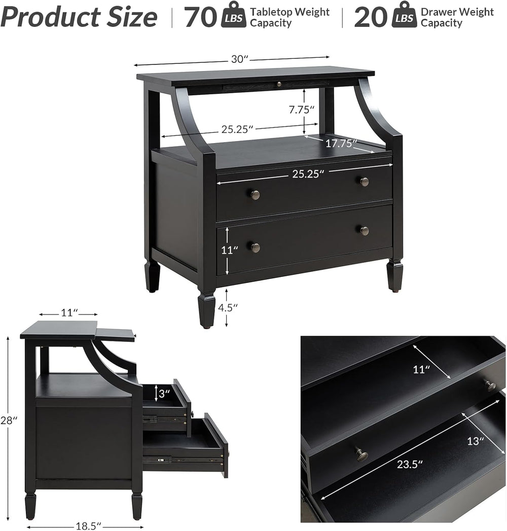 Transitional End Table with Charging Station & Pull-Out Tray, 2 Drawer &a...