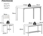 SogesHome Kitchen Table Set for 4, Compact Dining Table Chair Set with Bench, 4 Piece Table with Built-in Storage Racks, Metal Frame, for Apartment, Restaurant, White