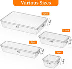 32 PCS Clear Plastic Drawer Organizer Set, 4-Size vanity organizer Trays and Storage Bins for Makeup, Jewelry and Gadgets in Bedroom, Bathroom and Office, Clear