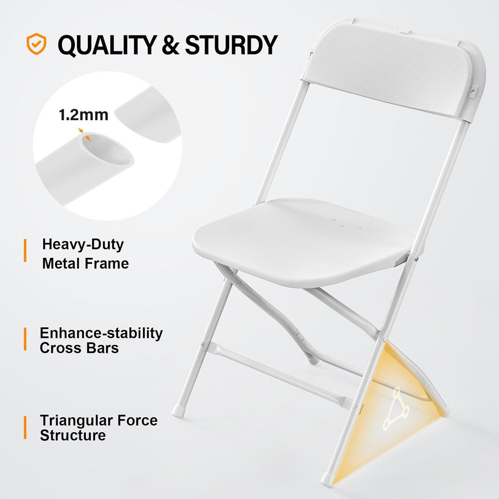 VINGLI 6 Pack White Plastic Folding Chair, Indoor Outdoor Portable Stackable ...
