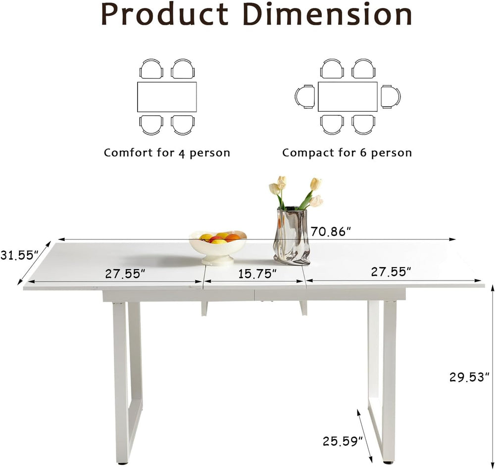 Extendable Dining Table for 4-6 People,70.86''Modern Space-Saving Kit...