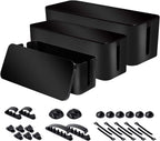 Cable Organizer Box Set of Three, Power Cover Cord Holder Surge Protector for Desk (Black)