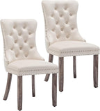 Mid Century Modern Dining Chair Set of 2 Velvet Upholstered Dining Accent Chair Farmhouse Dining Chairs with High Back and Nailhead Trim for Kitchen, Living Room, Bedroom (Beige)