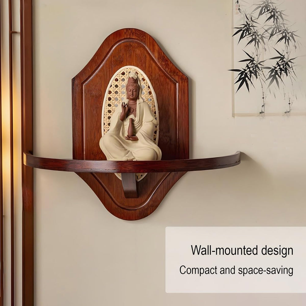 Wall Hanging God Shelf, Bamboo Prayer Offering Table, Chinese Personal Shrine...