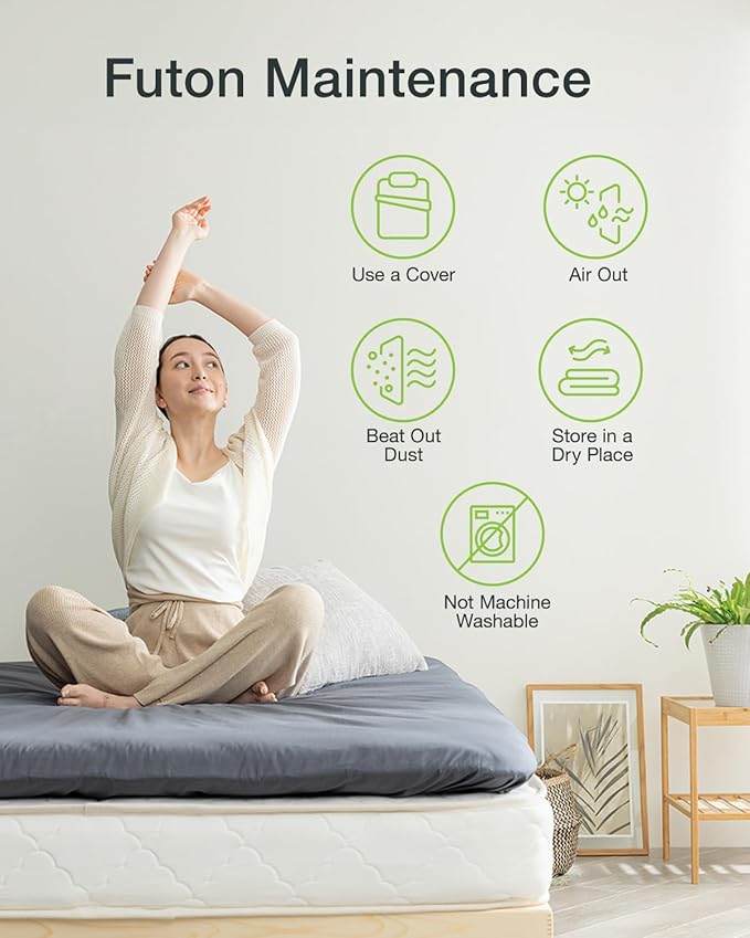 FULI Japanese Futon, Foldable & Portable Floor Lounger Bed, Roll Up Sleeping Pad, Shikibuton, Made in Japan (White, Full XL)