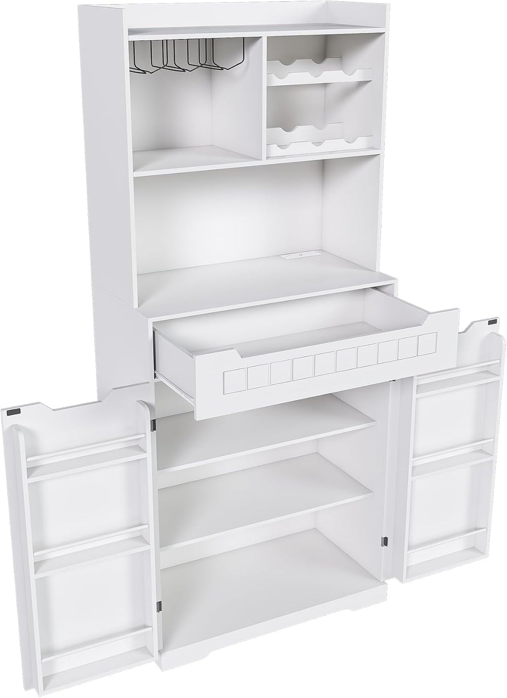 70.8" Tall Pantry Cabinet with Hutch, Sideboard Storage Cabinet with Dra...