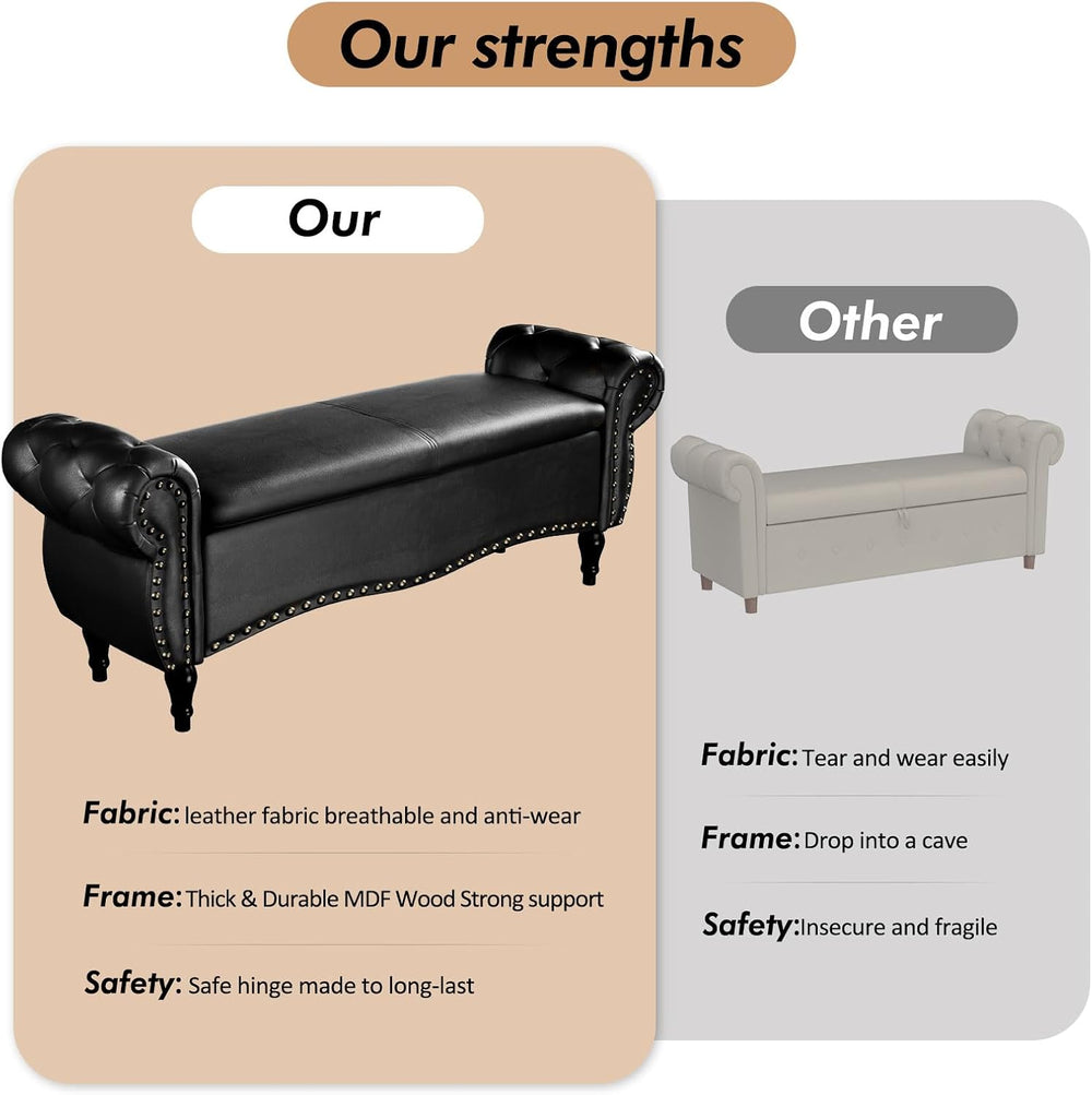 ZZW Storage Ottoman Bench, 51" Length Upholstered End of Bed Storage Ben...
