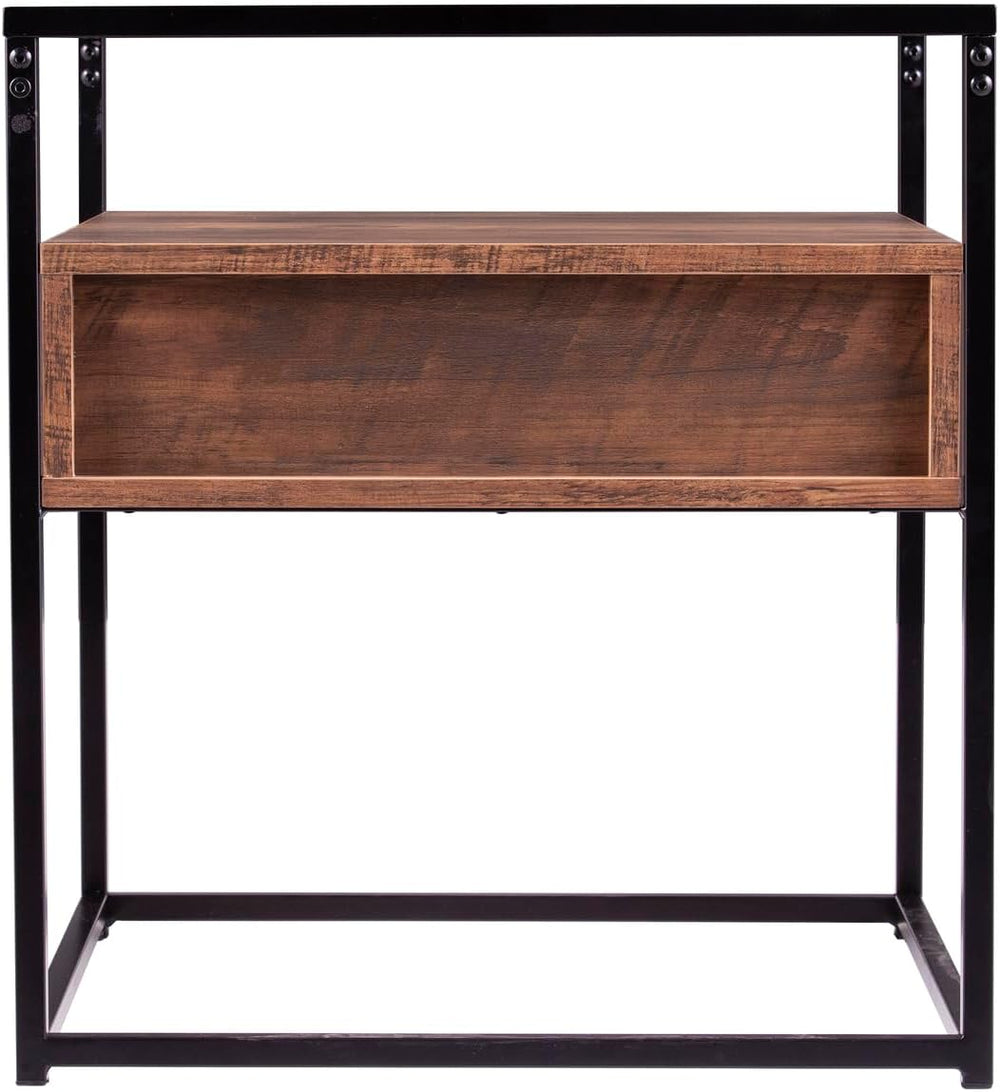 HomeStock Glass Top End Table with Drawer & Shelf - Industrial Accent Tab...