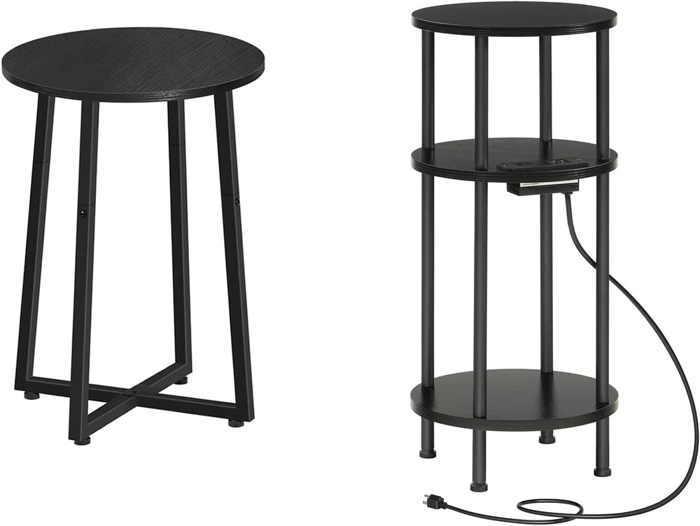 HOOBRO Side Table and Round Side Table Bundle, Round End Accent Table with St...