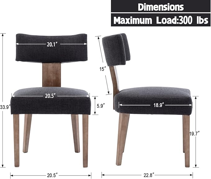 Mid Century Modern Dining Chairs Set of 2, Upholstered Wooden Dining Room Cha...